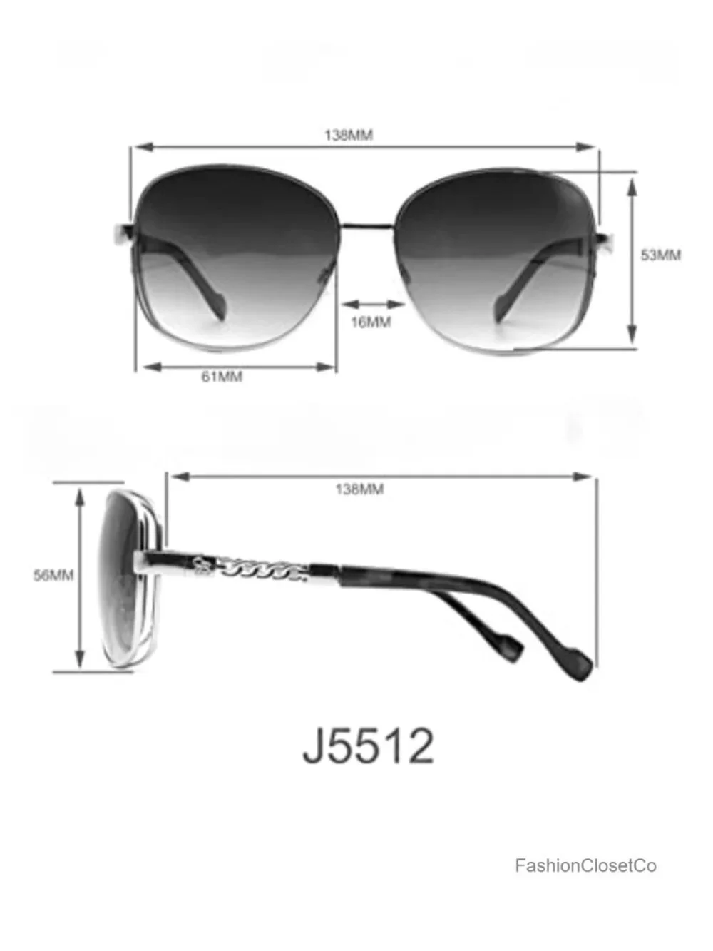Oversized Metal Square Sunglasses with UV400 Protection